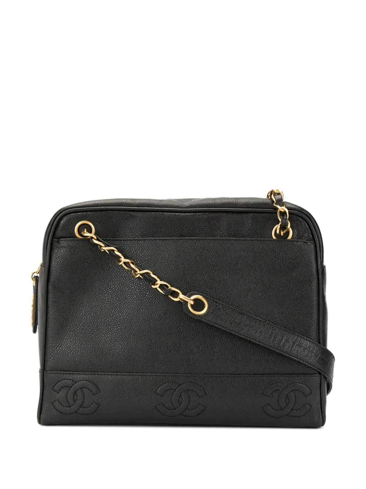 CHANEL Vintage カビアスキン8 CC マーク・ステッチ トートバッグ ブラック - 画像1