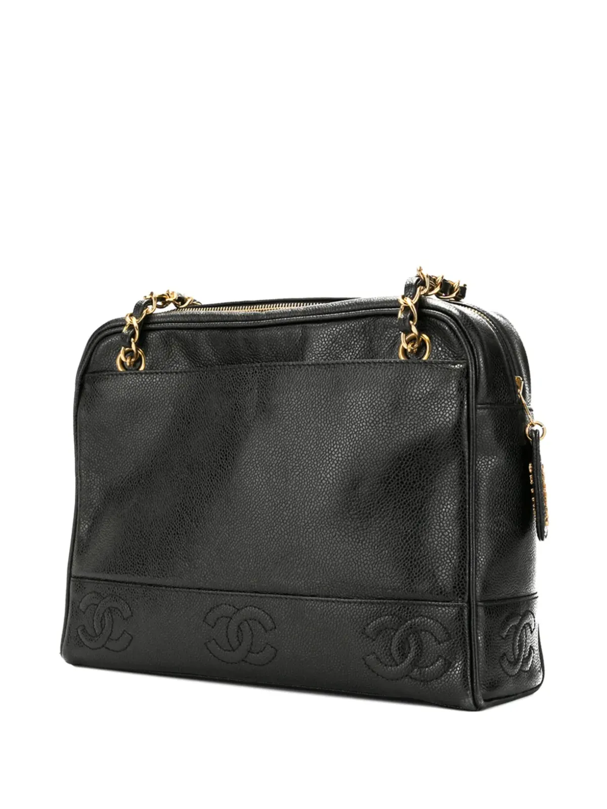 CHANEL Vintage カビアスキン8 CC マーク・ステッチ トートバッグ ブラック - 画像3