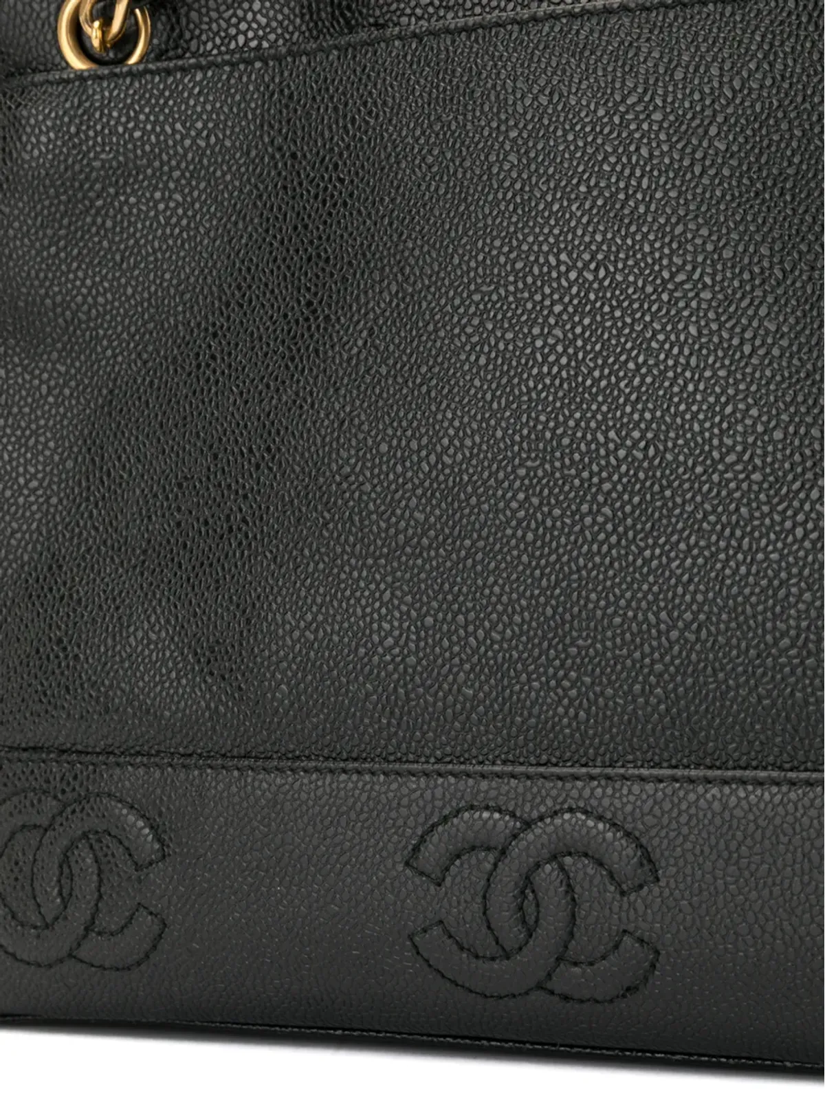 CHANEL Vintage カビアスキン8 CC マーク・ステッチ トートバッグ ブラック - 画像4