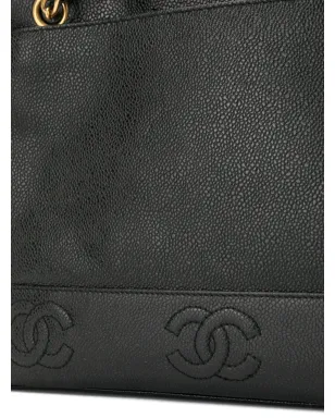 CHANEL Vintage カビアスキン8 CC マーク・ステッチ トートバッグ ブラック - サムネイル4