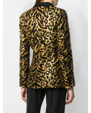 Moschino タイガー・シークイン装飾ブレザー - ゴールド - サムネイル4