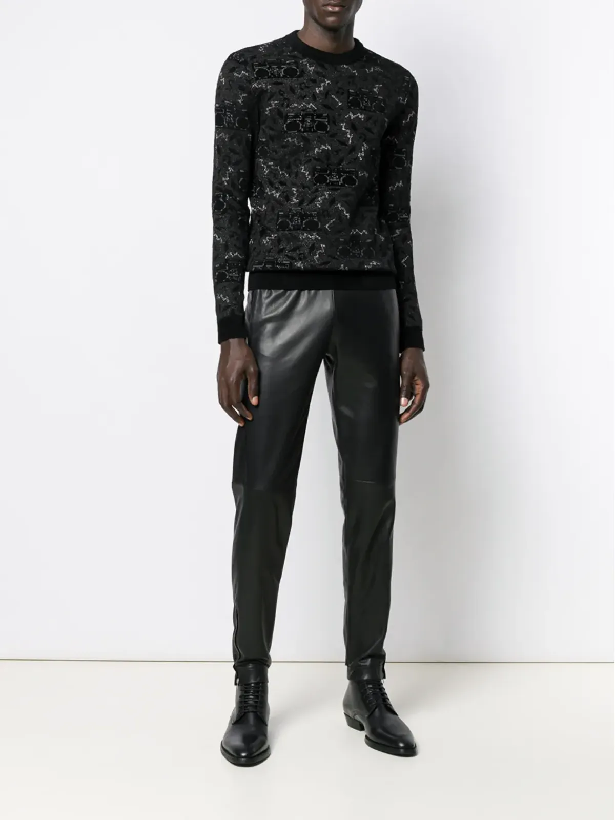 Saint Laurent ニットジャカード ジャンパー ブラック - 画像2
