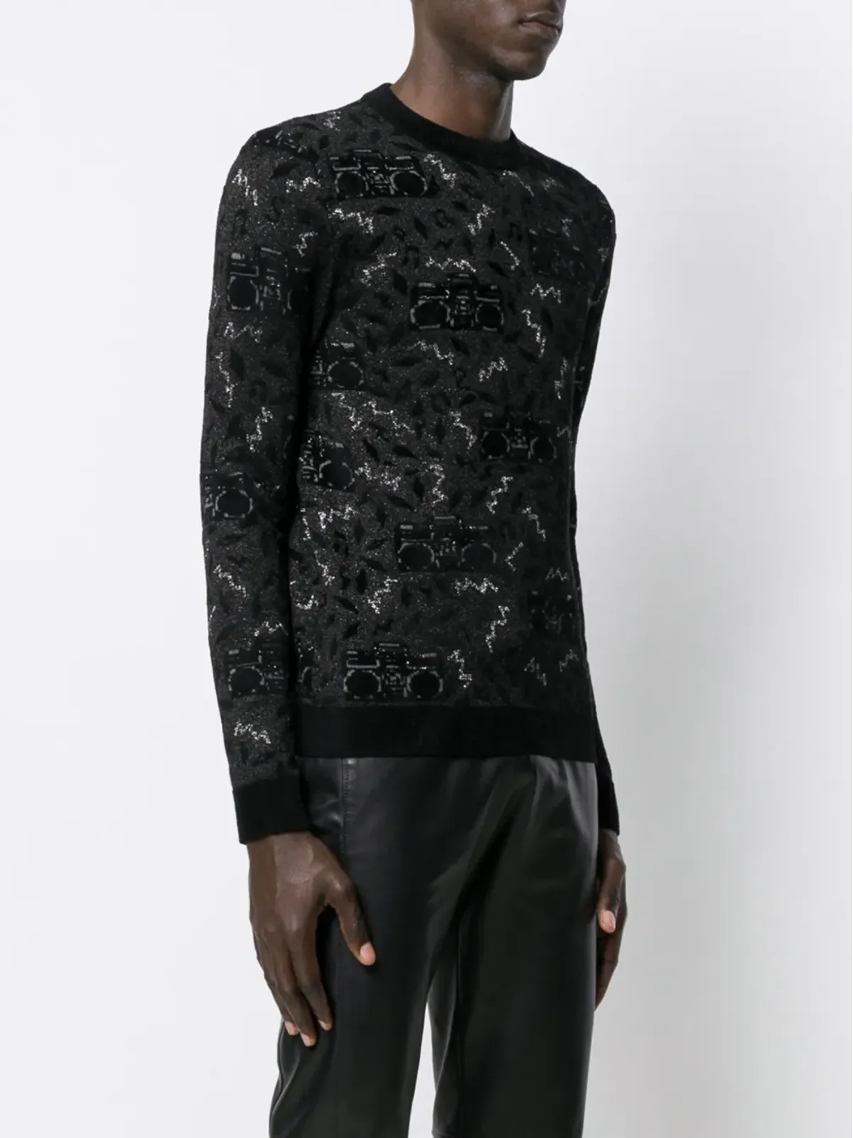 Saint Laurent ニットジャカード ジャンパー ブラック - 画像3