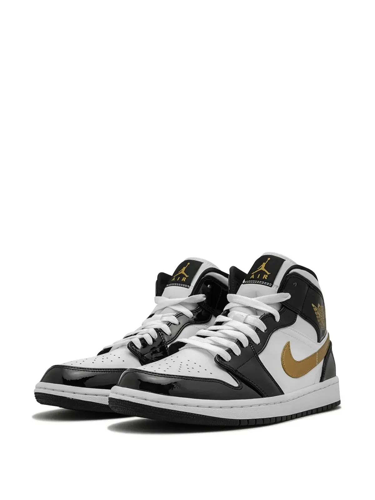 Jordan エアジョーダン 1 ミッド SE ブラック/ゴールド パテントレザー スニーカー - 画像2