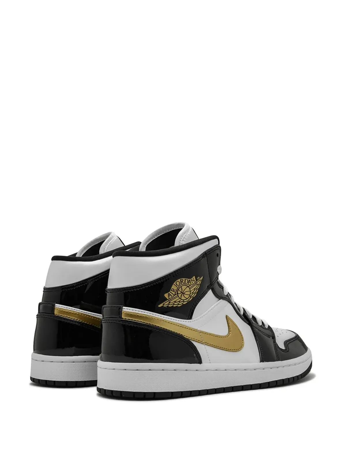 Jordan エアジョーダン 1 ミッド SE ブラック/ゴールド パテントレザー スニーカー - 画像3