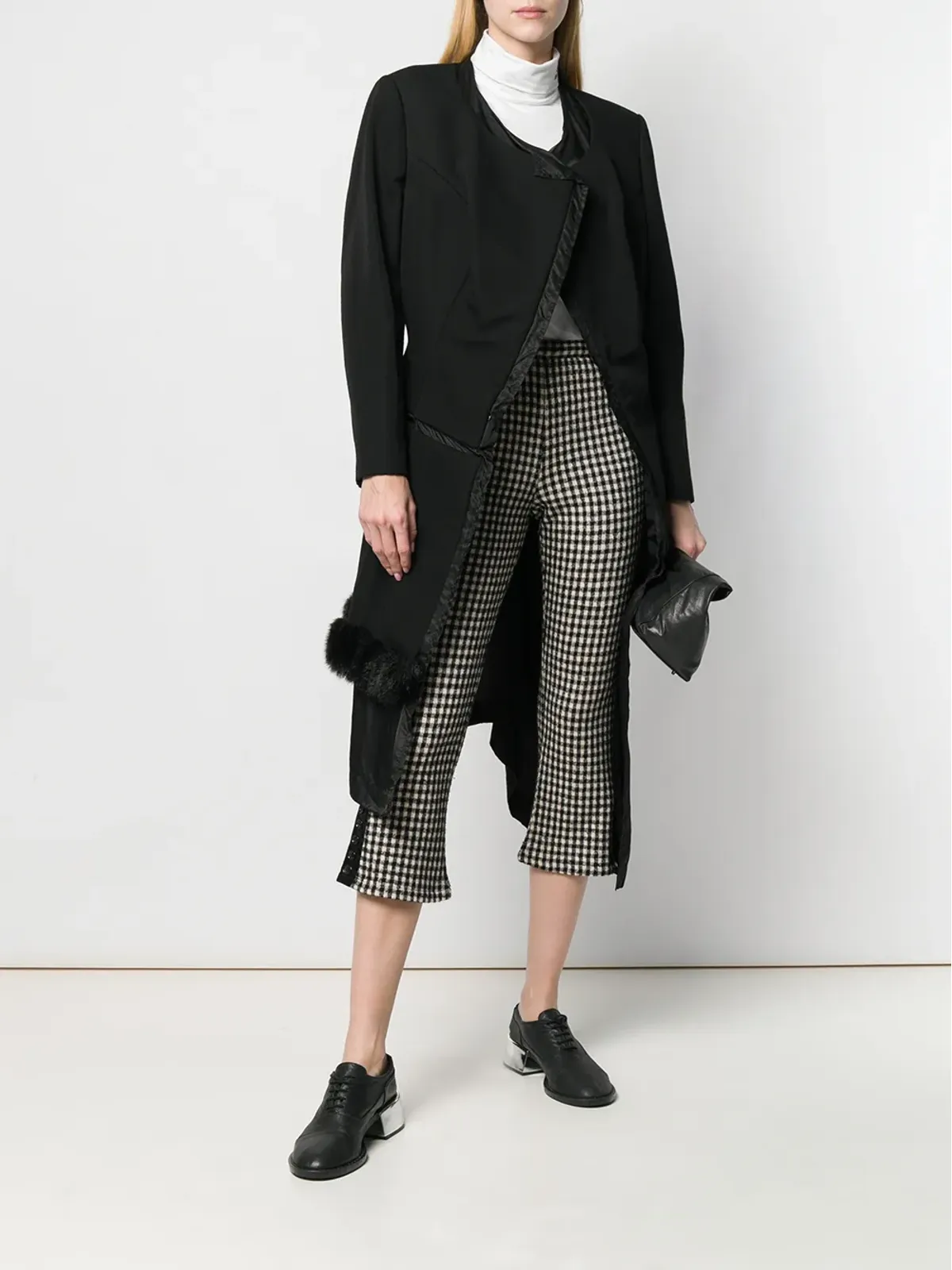 Comme Des Garçons Pre-Owned 1997年製 フェイクファー・トリムのデコンストラクテッドコート - ブラック - 画像2