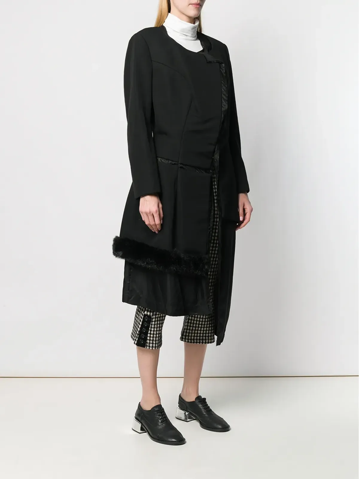 Comme Des Garçons Pre-Owned 1997年製 フェイクファー・トリムのデコンストラクテッドコート - ブラック - 画像3