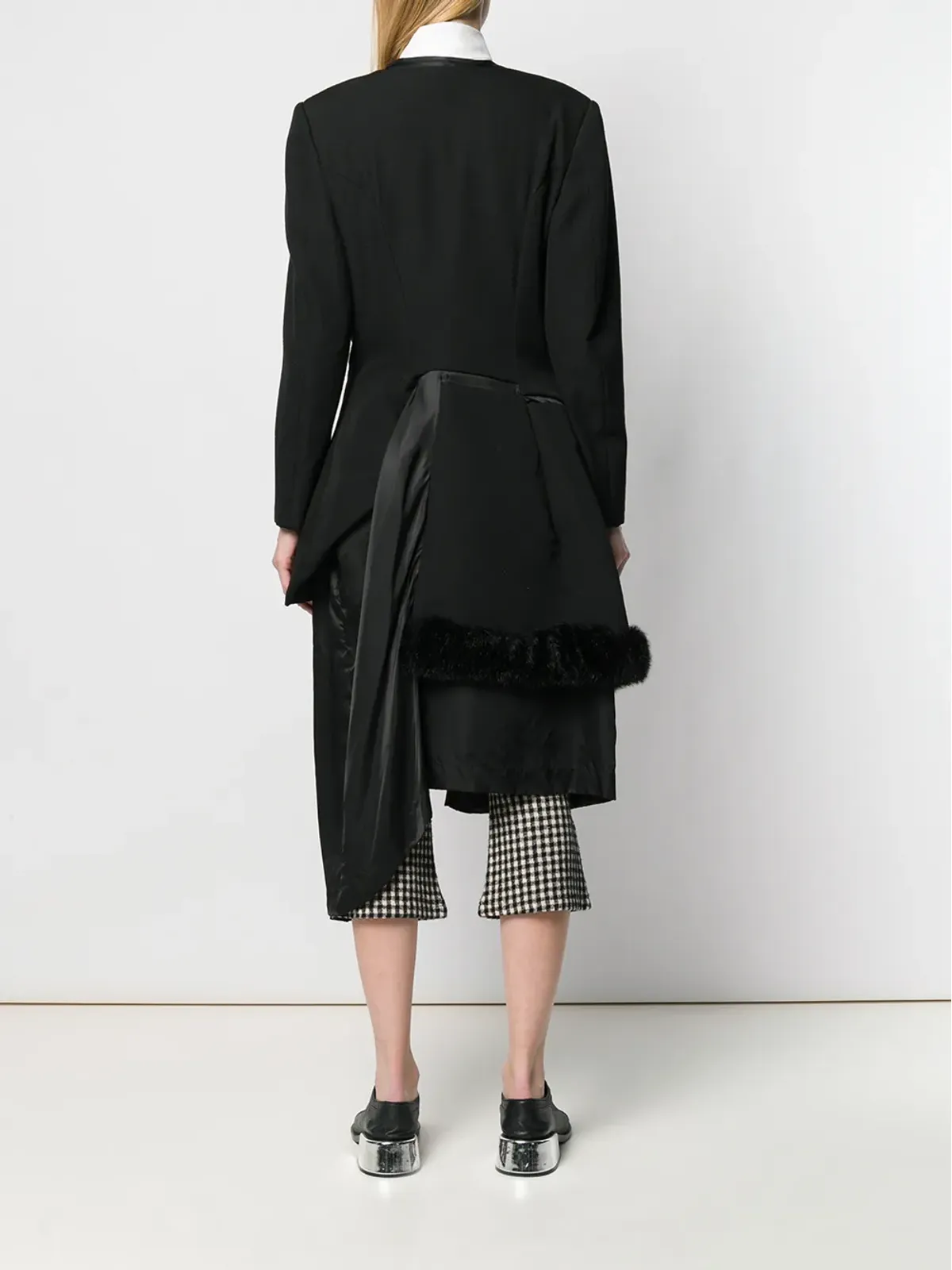 Comme Des Garçons Pre-Owned 1997年製 フェイクファー・トリムのデコンストラクテッドコート - ブラック - 画像4