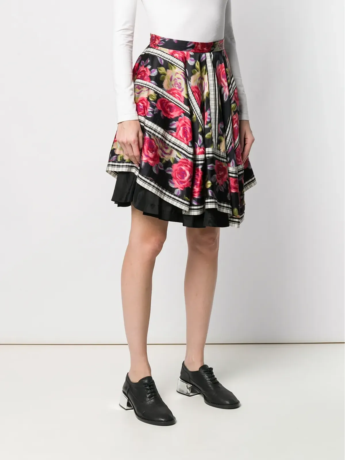 Comme Des Garçons Pre-Owned 1989 レイヤードフローラルスカート ブラック - 画像3