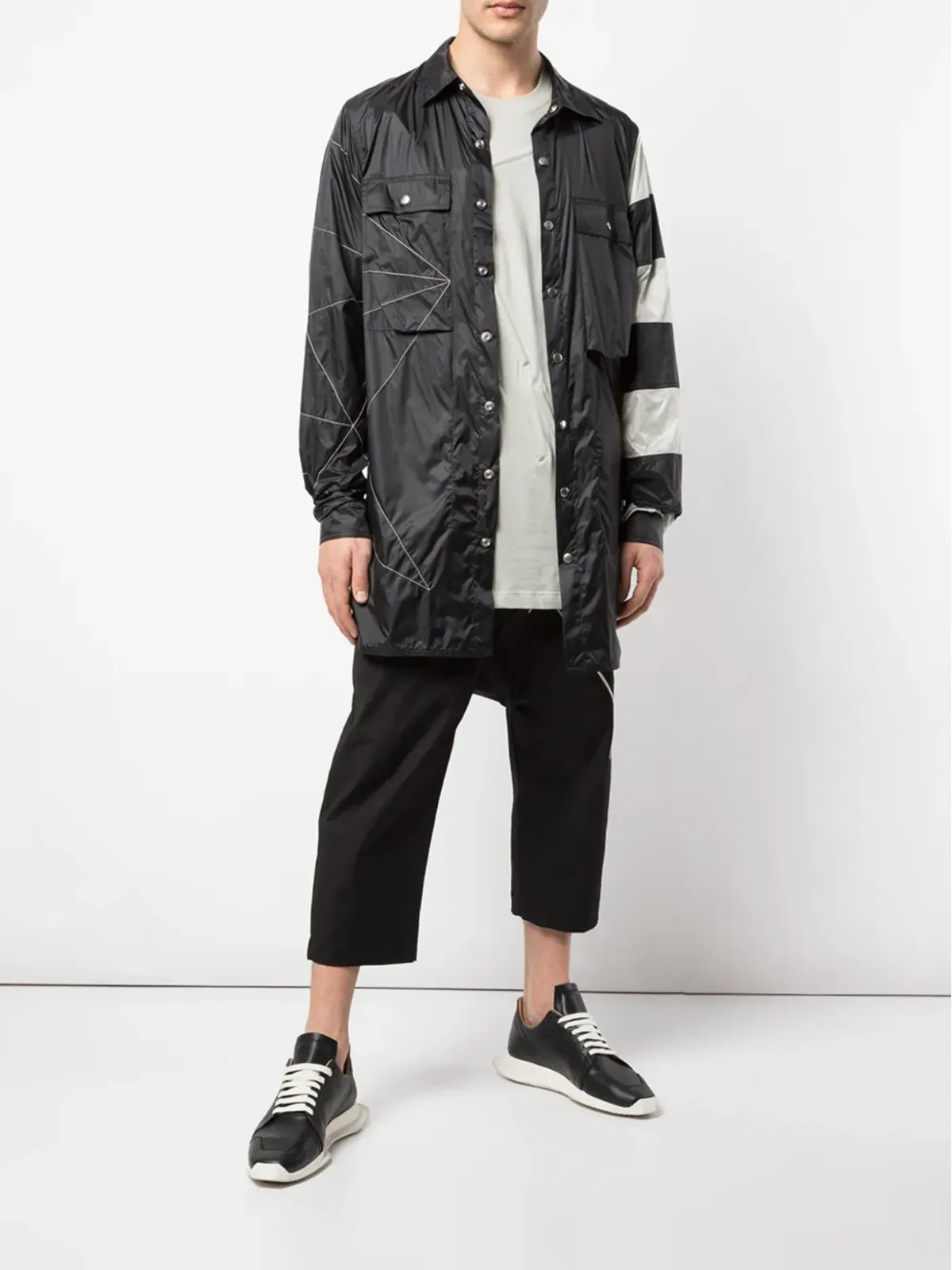 Rick Owens ハンバグストライプシャツジャケット（ブラック） - 画像2