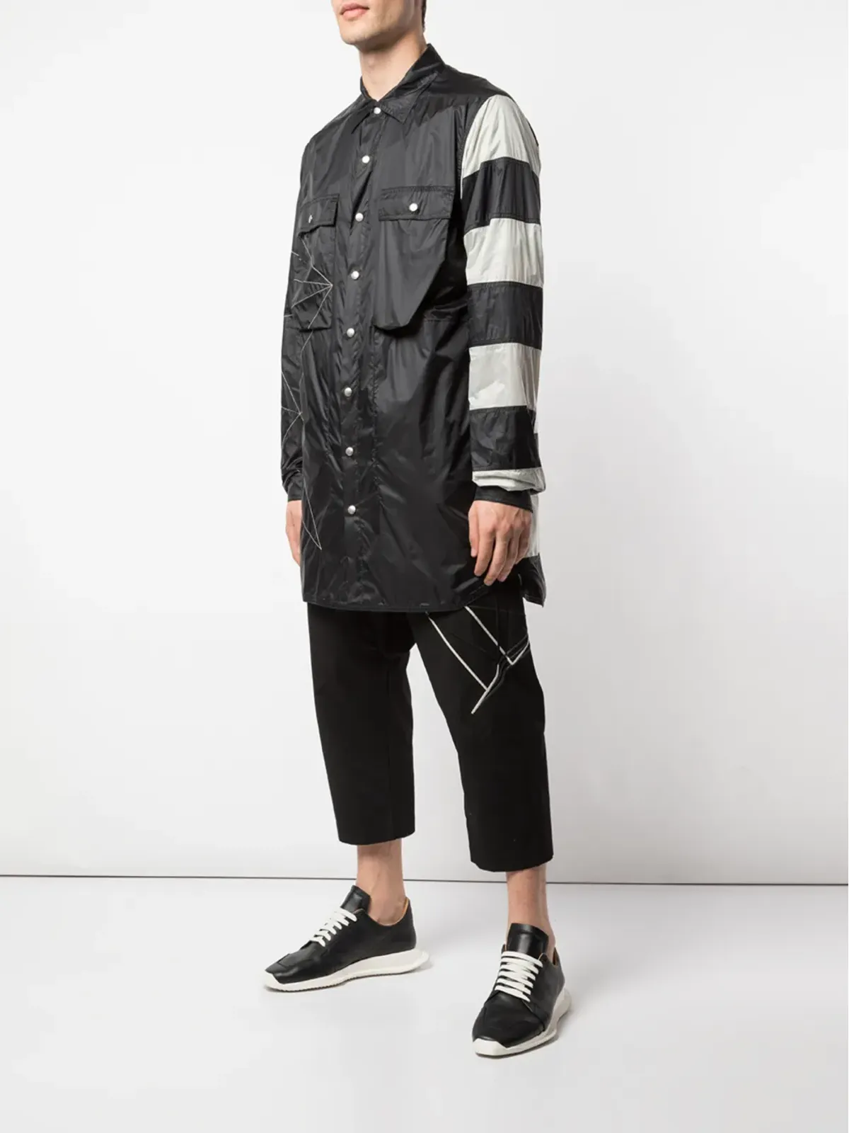 Rick Owens ハンバグストライプシャツジャケット（ブラック） - 画像3