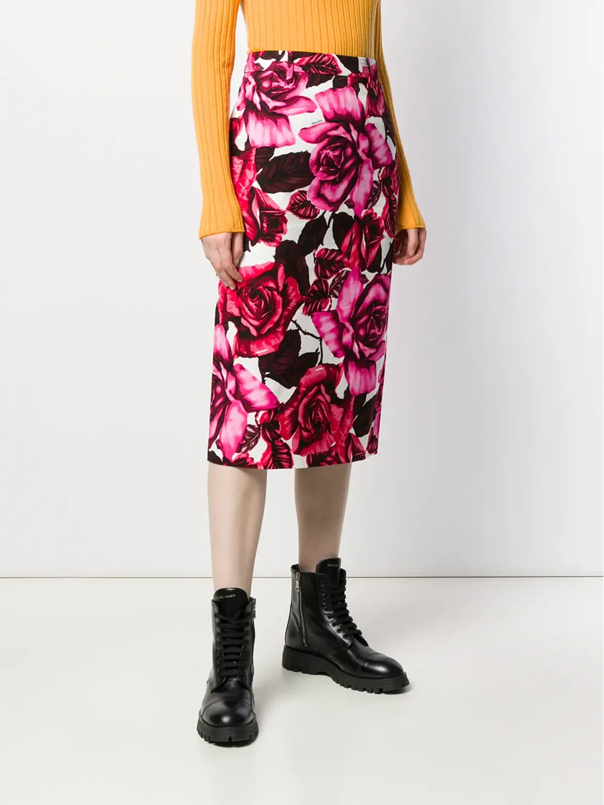 Prada ローズプリント ペンシルスカート - ピンク - 画像3