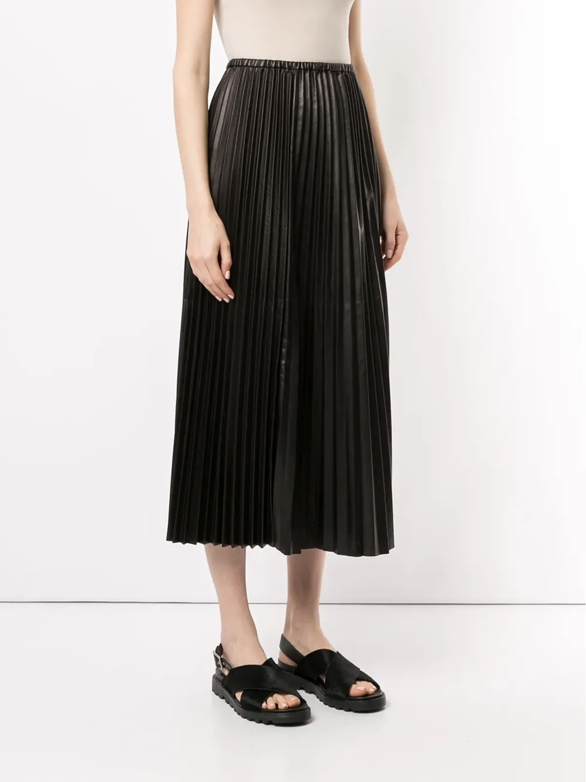 Valentino Garavani プリーツレザースカート - 画像3