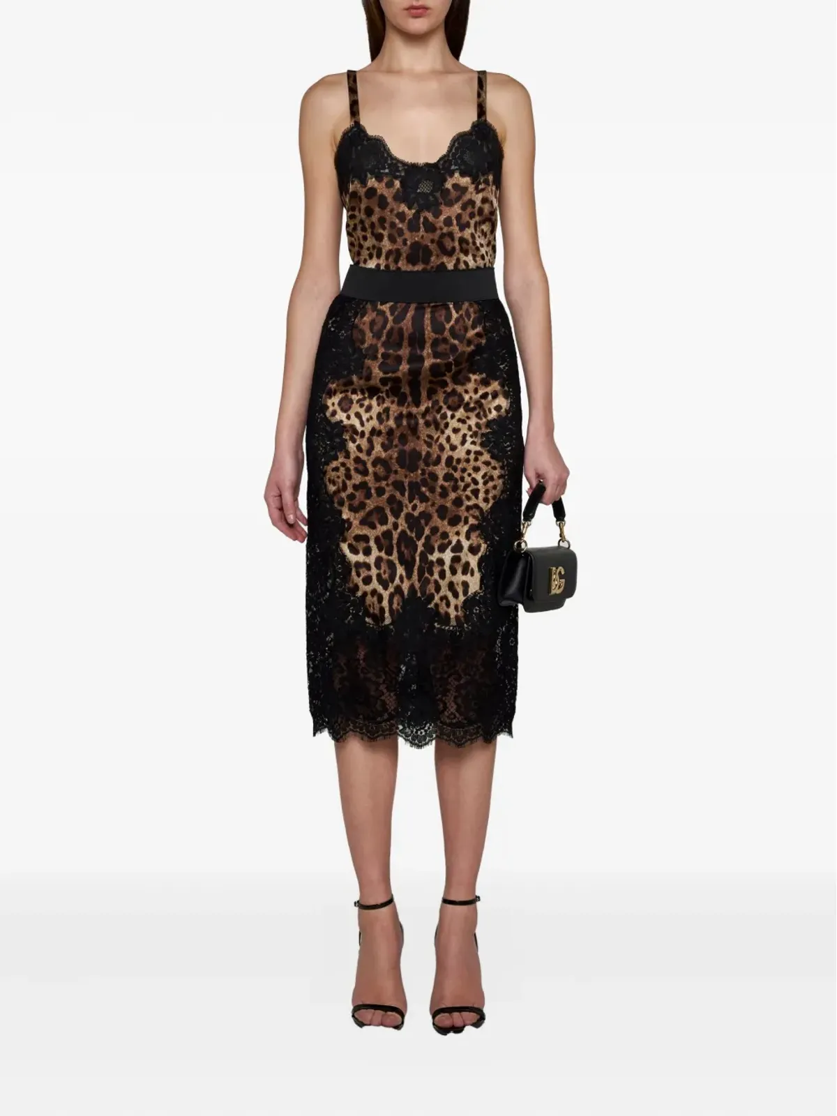 Dolce & Gabbana レオパード柄サテンミディスカート - 画像2