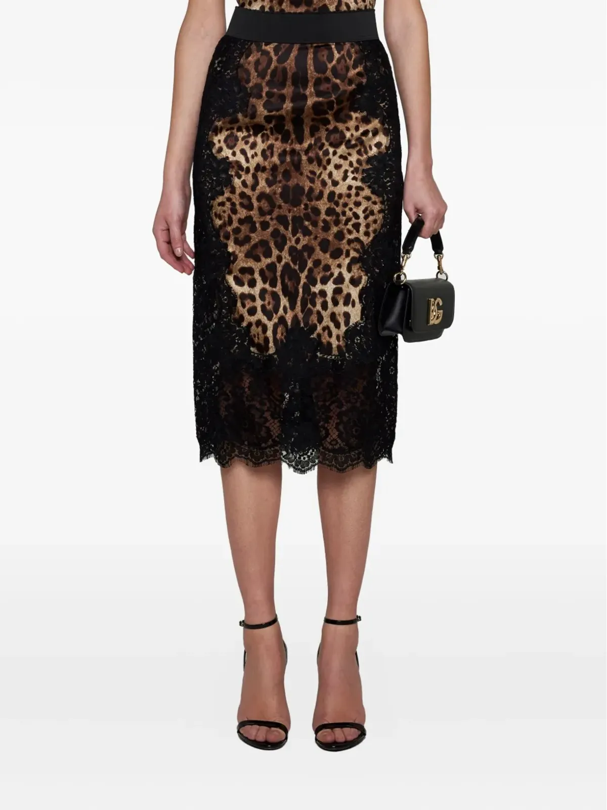 Dolce & Gabbana レオパード柄サテンミディスカート - 画像3