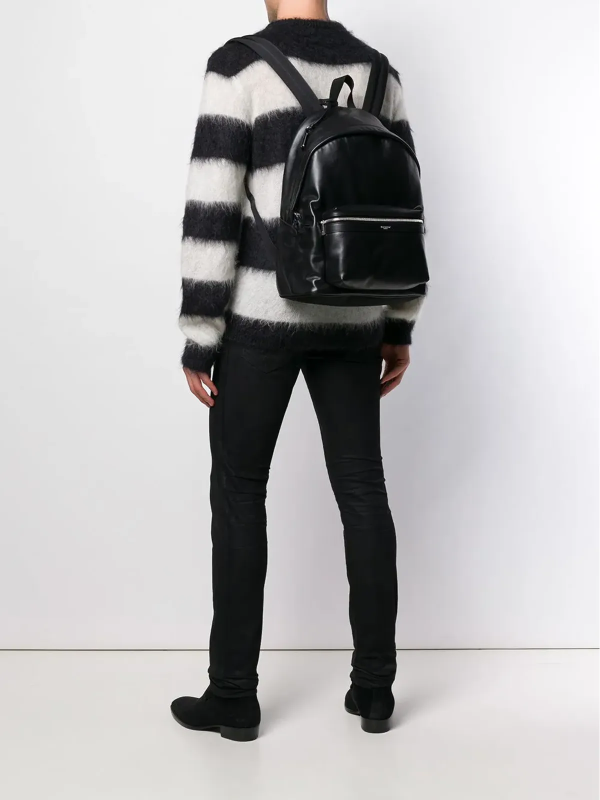 Saint Laurent レザー風ロゴバックパック ブラック - 画像3