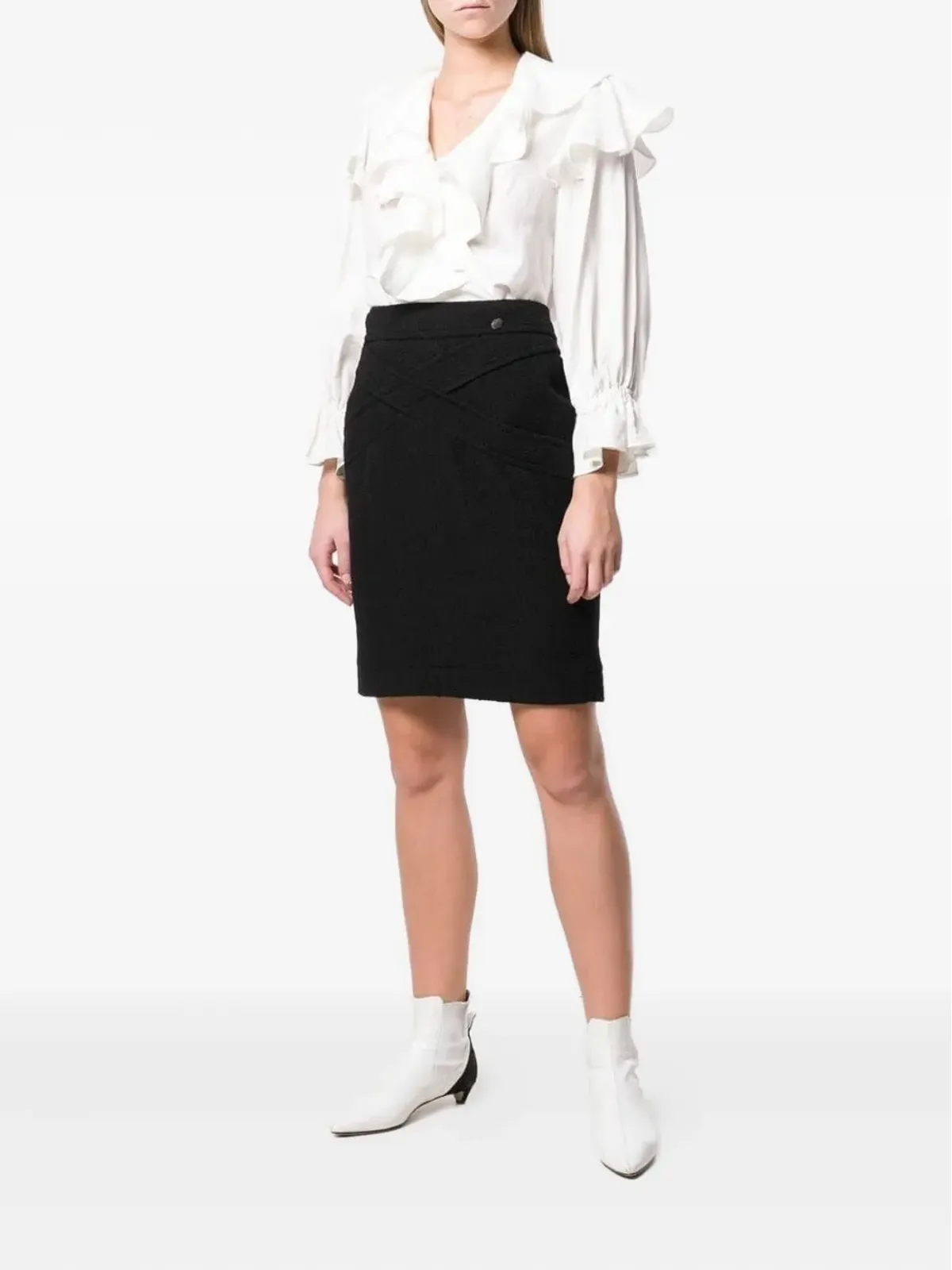 CHANEL Pre-Owned クロスストラップディテール フィットスカート - 画像3