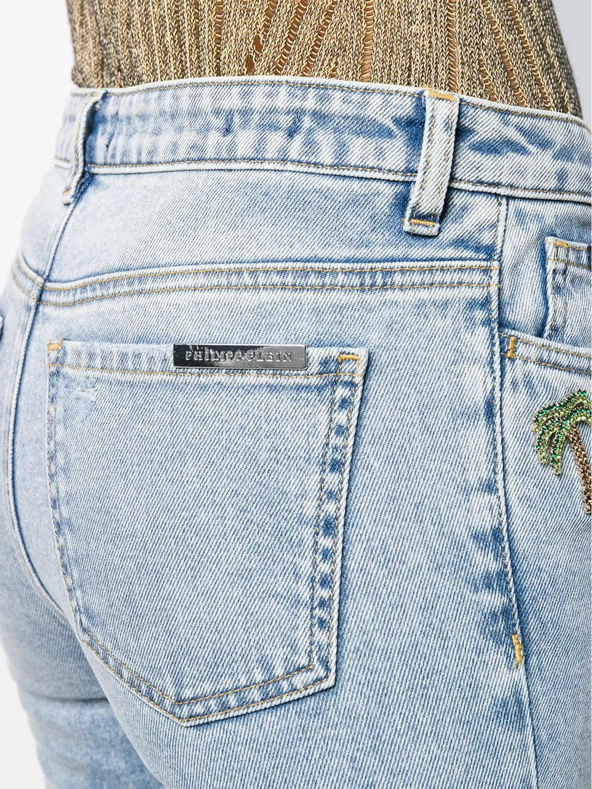 Philipp Plein ラインストーンチャーム付きダメージ加工スキニージーンズ - ブルー - 画像5