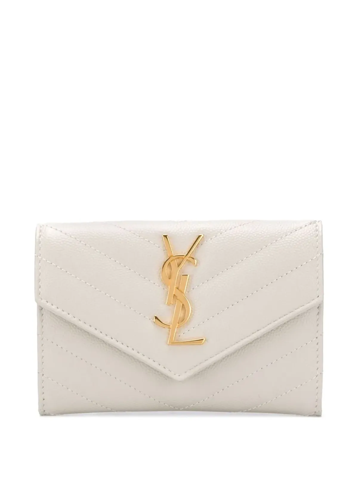 Saint Laurent チェボン柄キルティングレザー ウォレット ホワイト - 画像1