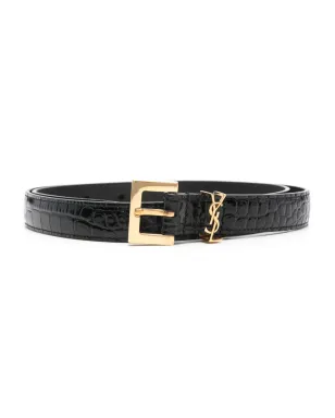 Saint Laurent Cassandre クロコダイル型押しベルト（ブラック） - サムネイル1