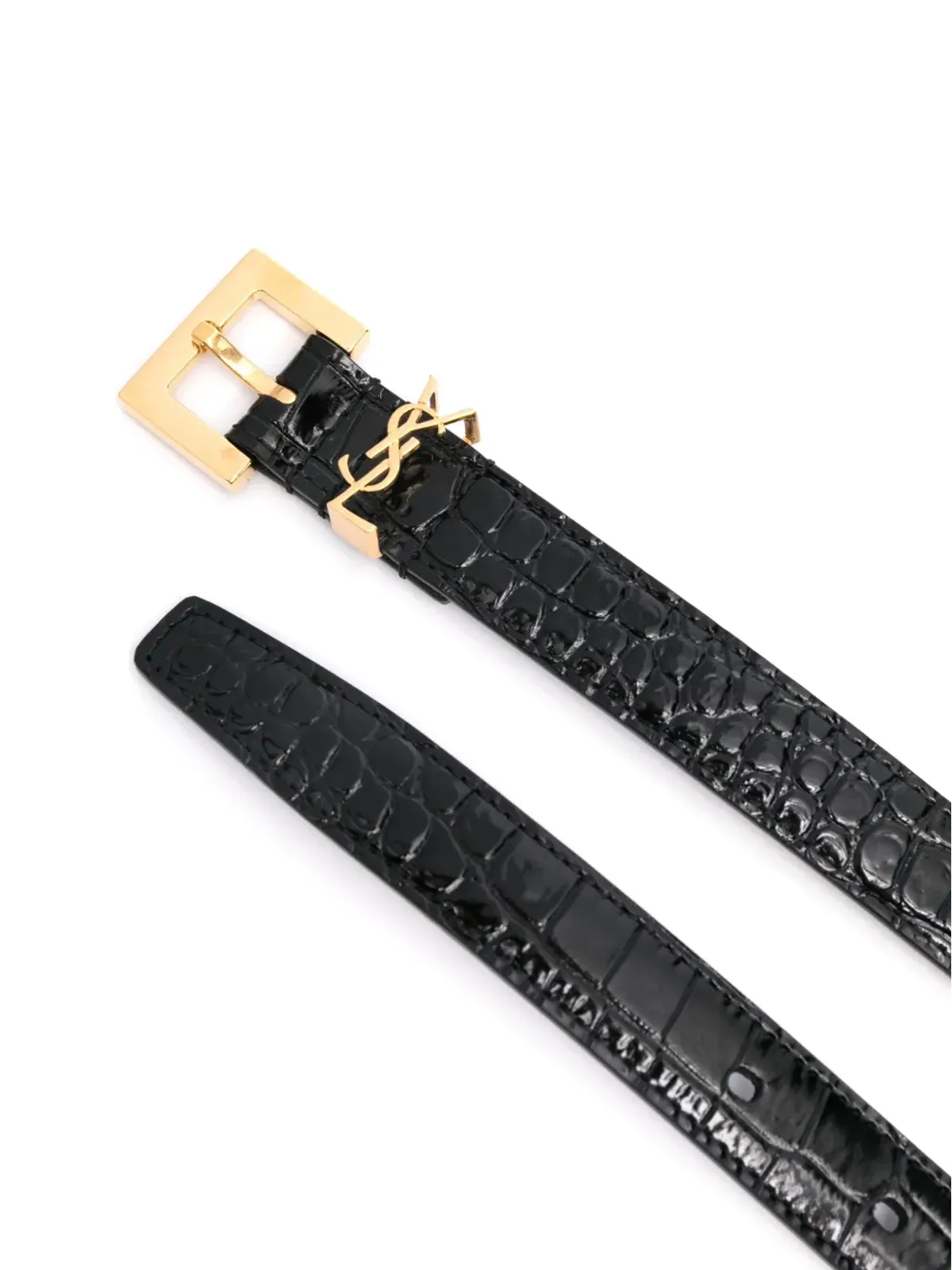 Saint Laurent Cassandre クロコダイル型押しベルト（ブラック） - 画像2