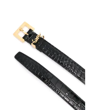 Saint Laurent Cassandre クロコダイル型押しベルト（ブラック） - サムネイル2