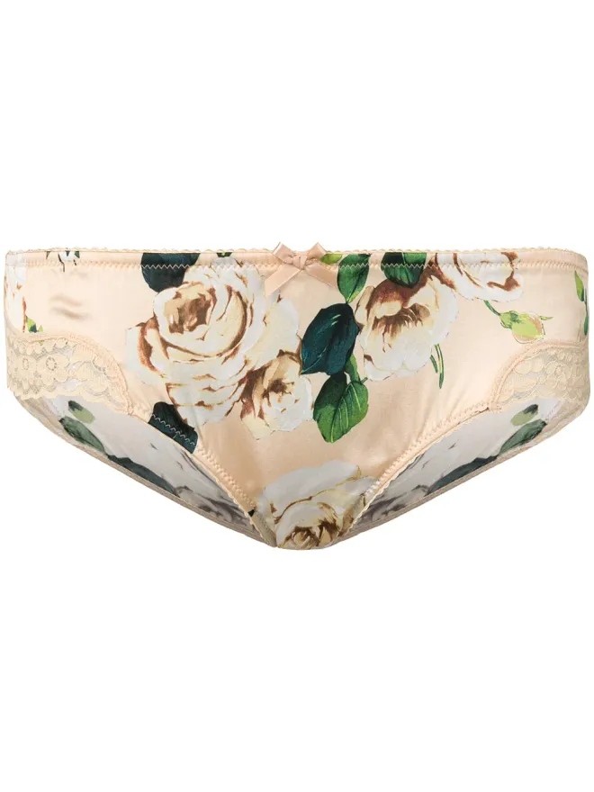 Dolce & Gabbana Dolce & Gabbana floral-print side-lace briefs - Brownの商品画像