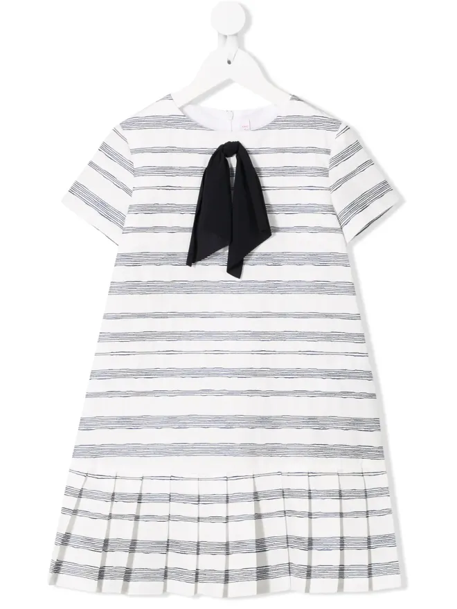 Il Gufo Il Gufo リボン付きストライプドレス - ホワイトの商品画像
