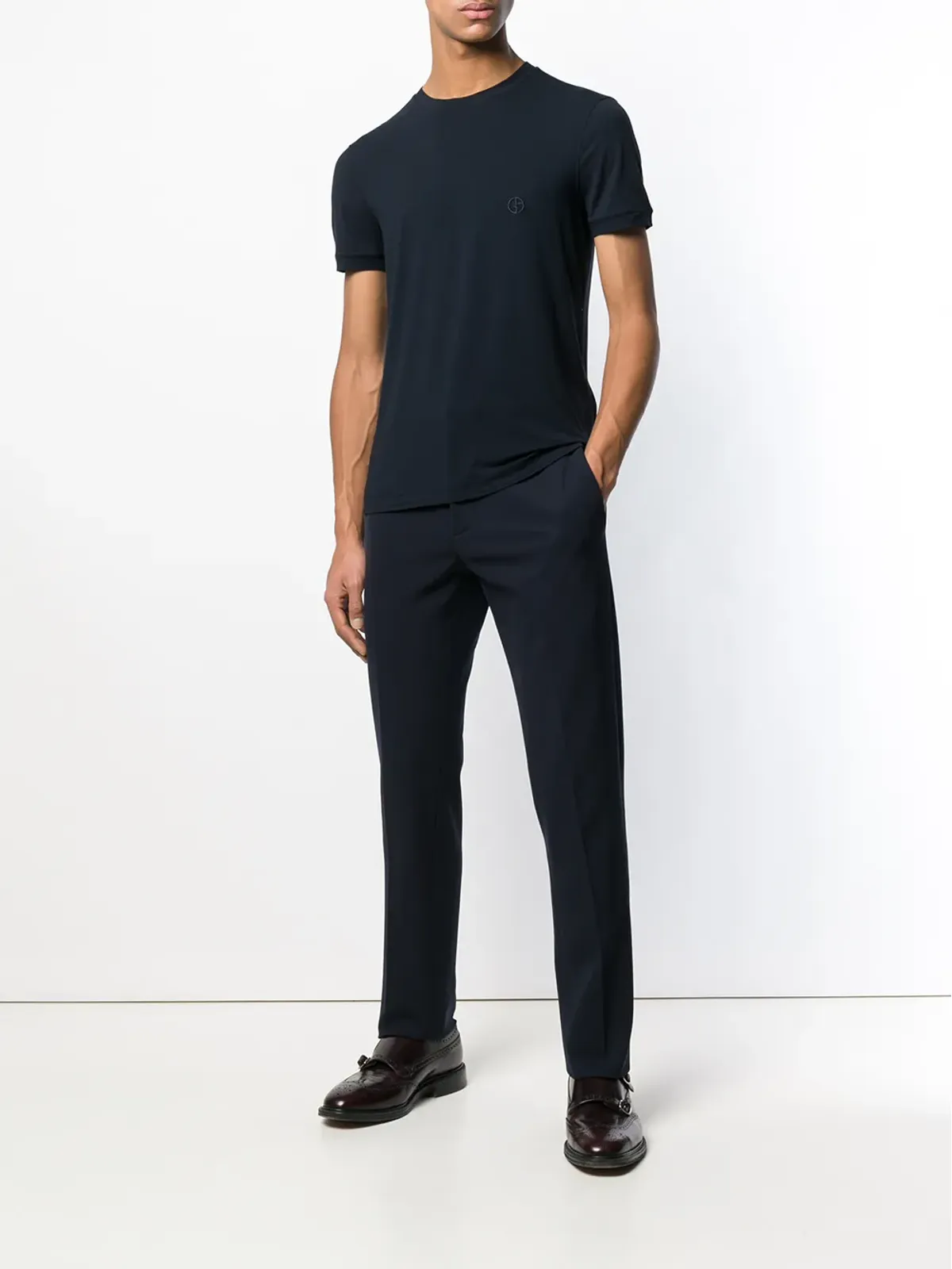 Giorgio Armani ネイビー ロゴ刺繍入りTシャツ - 画像2