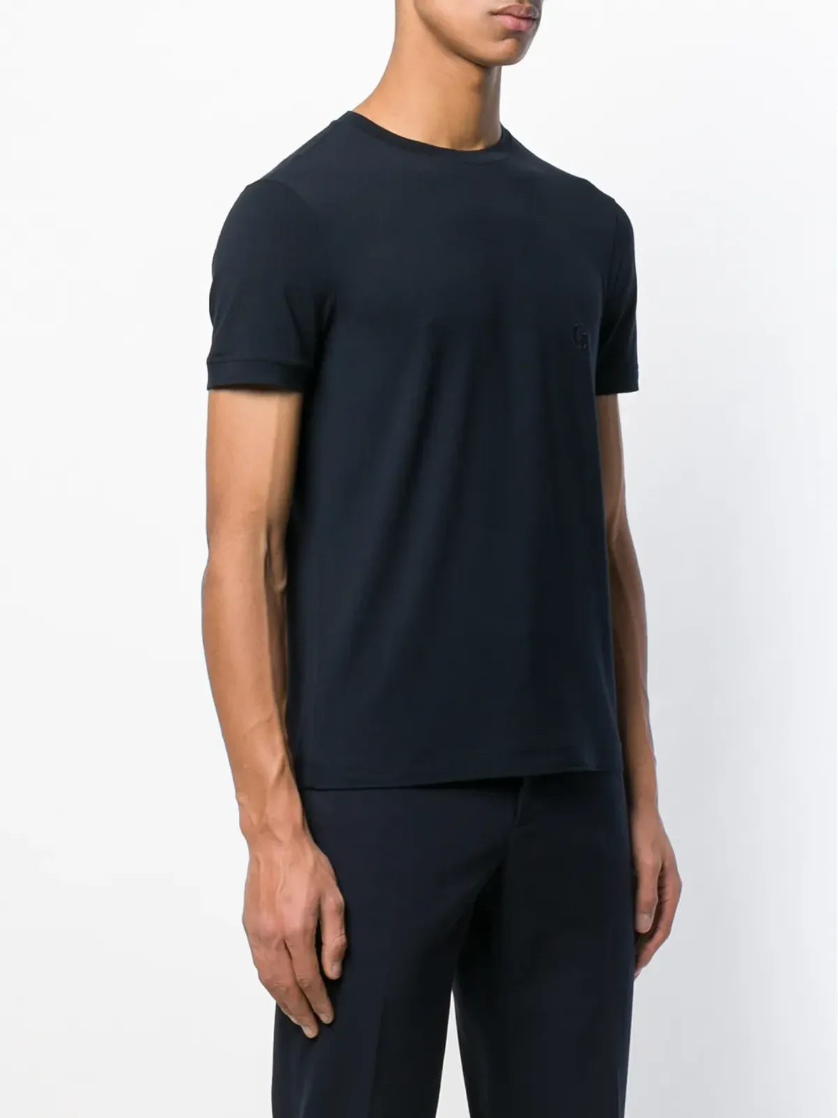 Giorgio Armani ネイビー ロゴ刺繍入りTシャツ - 画像3