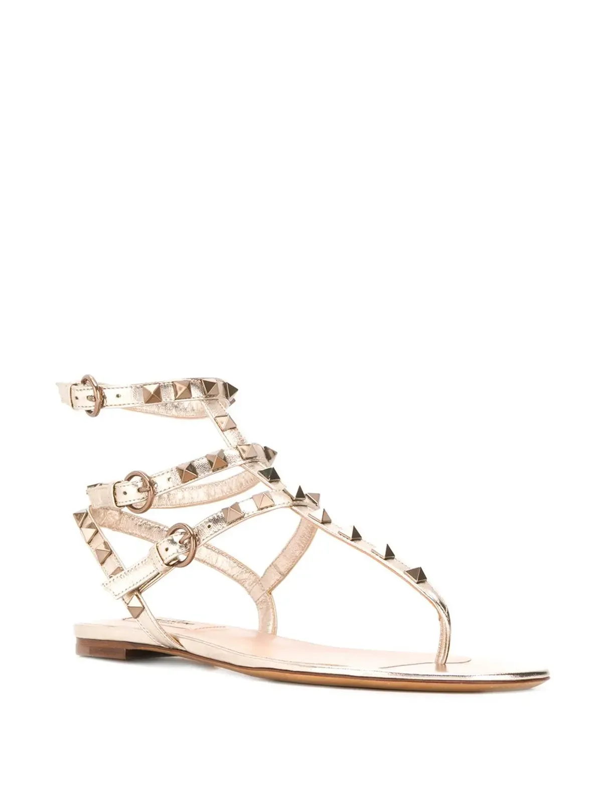 Valentino Garavani ロックスタッド メタリック サンダル - ベージュ - 画像2