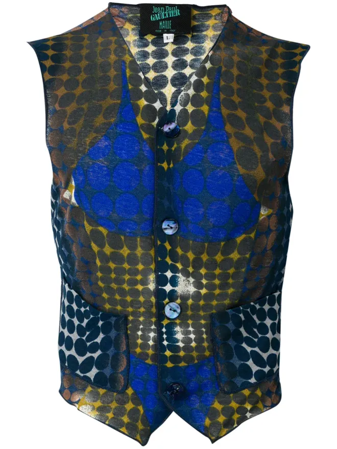 Jean Paul Gaultier Pre-Owned Jean Paul Gaultier Pre-Owned 1996 trompe l'oeil sheer waistcoat - Blueの商品画像