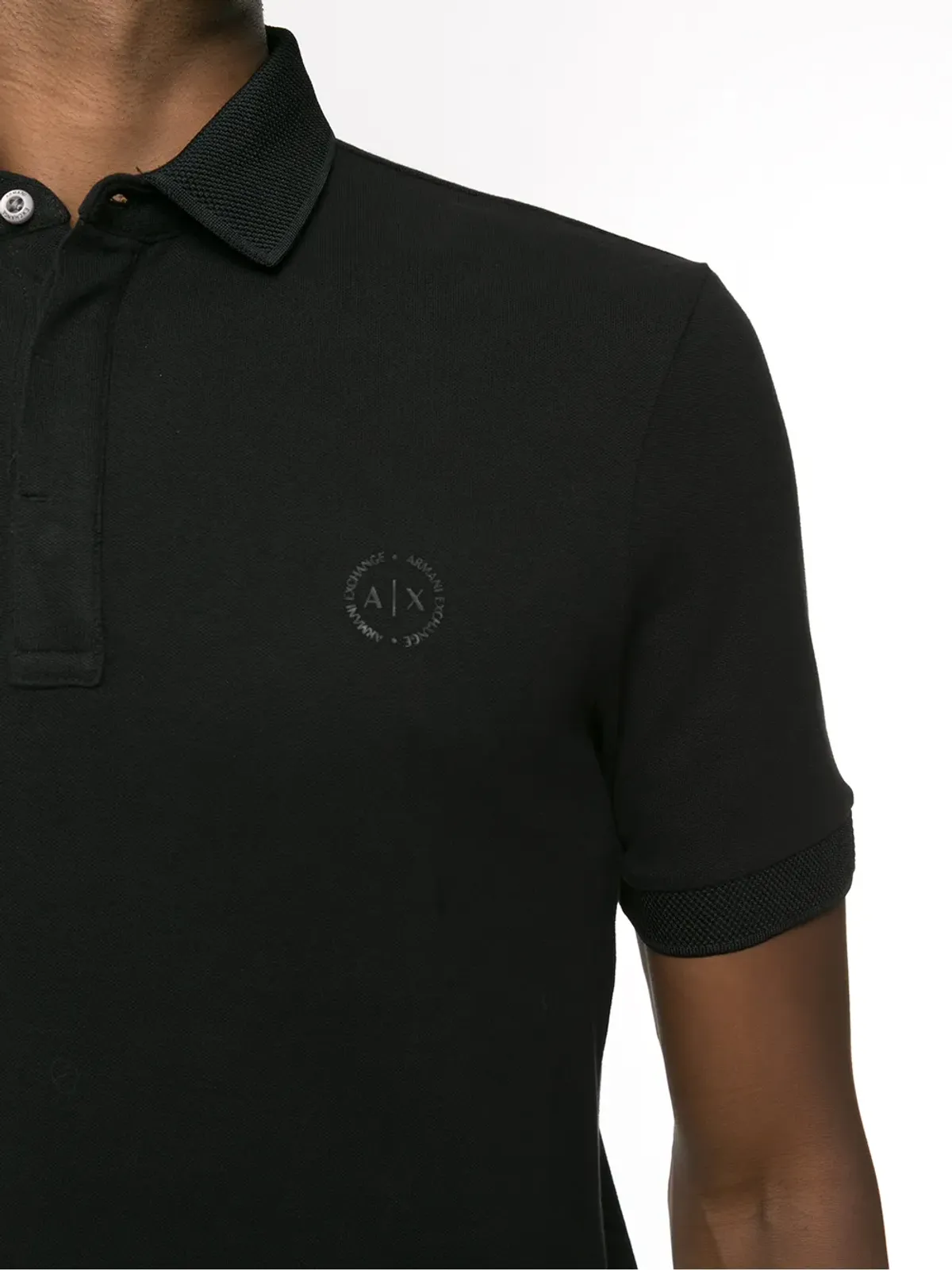 Armani Exchange トーンロゴ入りスリムフィットポロシャツ - ブラック - 画像5