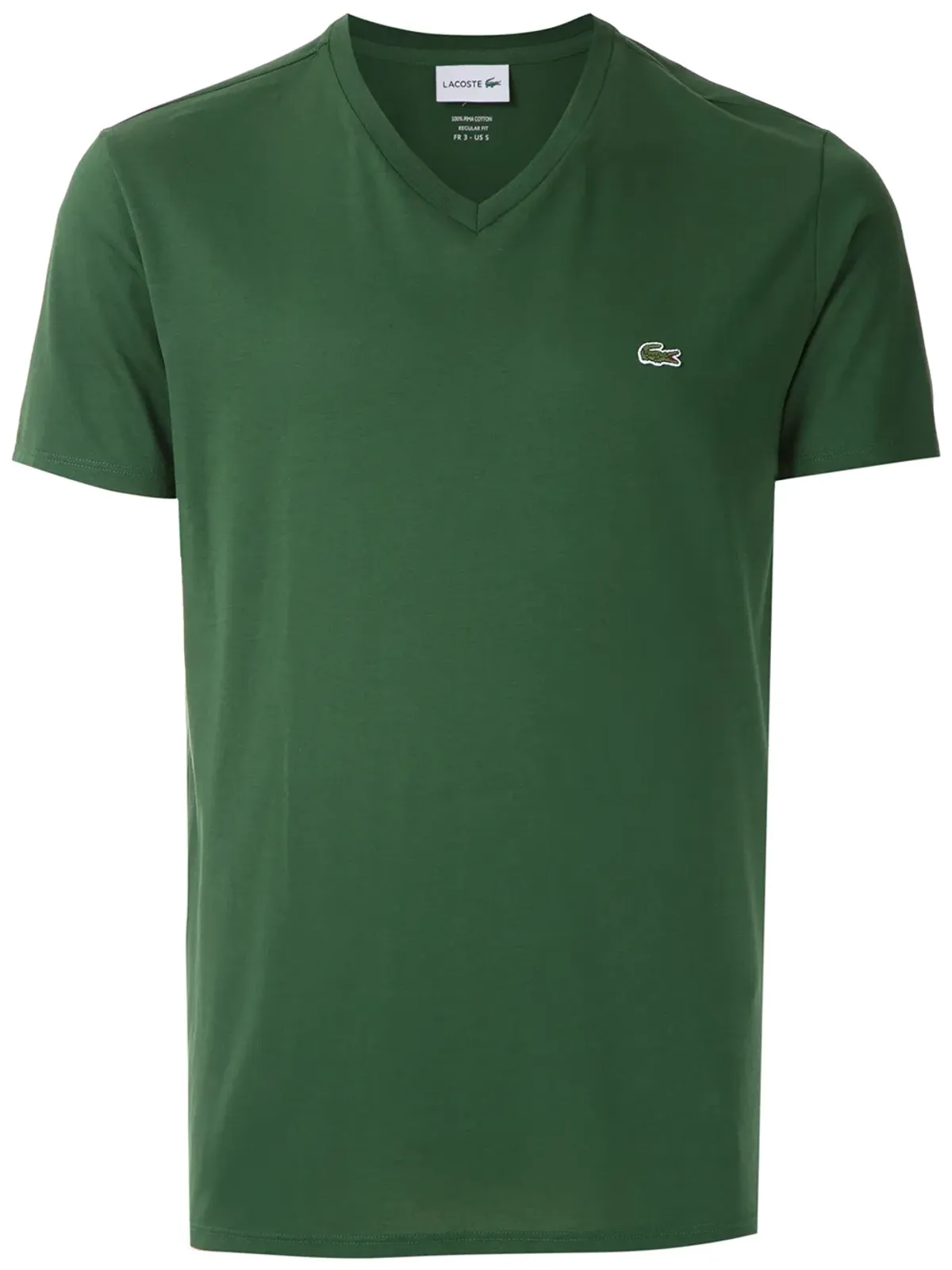 Lacoste ロゴ刺繍入り コットン Vネック Tシャツ グリーン - 画像1