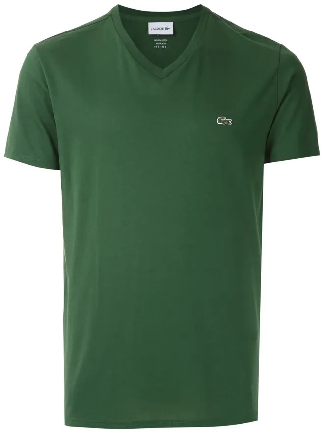 Lacoste Lacoste ロゴ刺繍入り コットン Vネック Tシャツ グリーンの商品画像