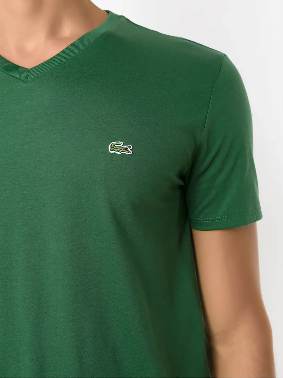 Lacoste ロゴ刺繍入り コットン Vネック Tシャツ グリーン - 画像5