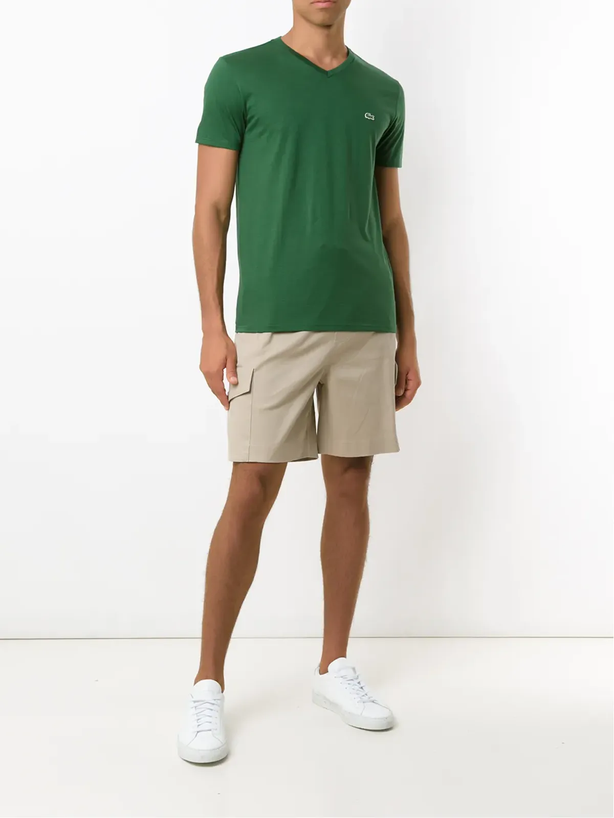 Lacoste ロゴ刺繍入り コットン Vネック Tシャツ グリーン - 画像2