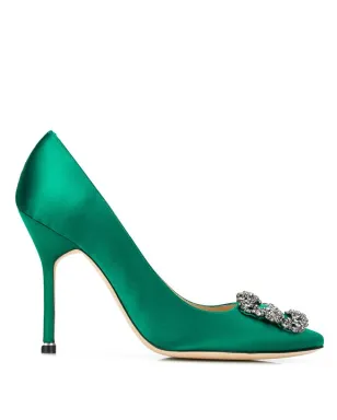 Manolo Blahnik ハンギシ サテンパンプス - グリーン - サムネイル1
