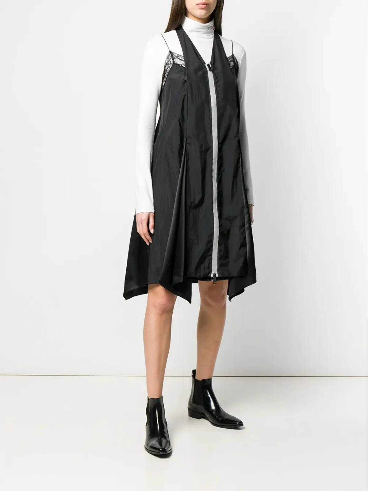 Maison Margiela ジップフロント ホルター スリップドレス ブラック - 画像3
