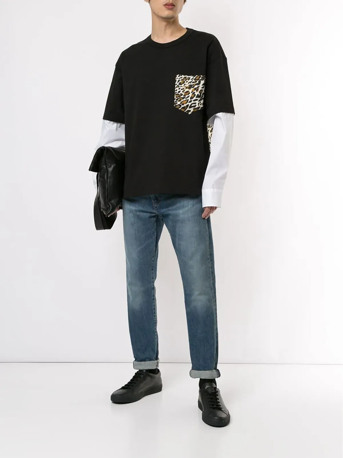 Roberto Cavalli レオパード柄パネルTシャツ ブラック - 画像2