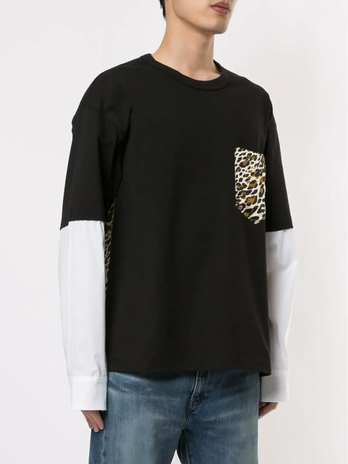 Roberto Cavalli レオパード柄パネルTシャツ ブラック - 画像3