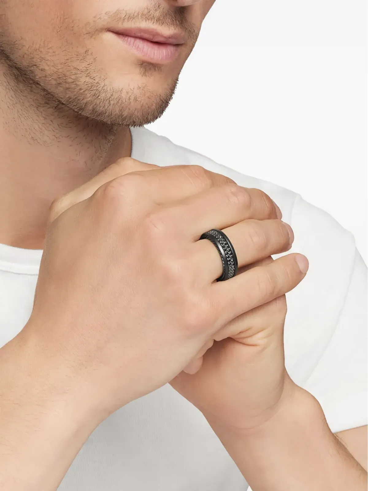 David Yurman ストリームライン ツーロウ ダイヤモンド バンド リング - 画像3