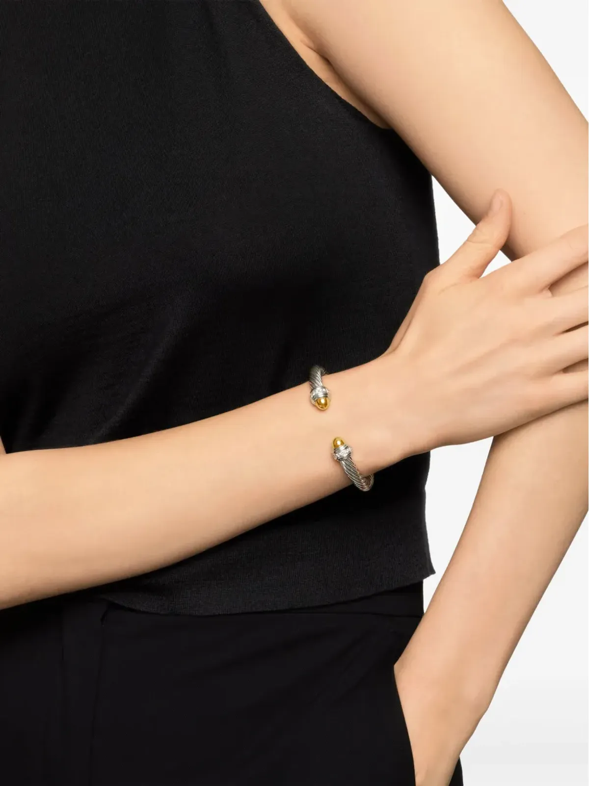 David Yurman 14kt yellow gold and sterling silver Classic Cable diamond bracelet - 画像2