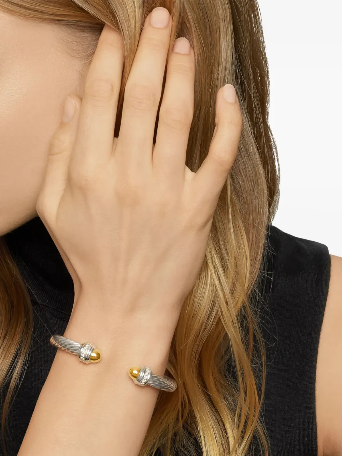 David Yurman 14kt yellow gold and sterling silver Classic Cable diamond bracelet - 画像3