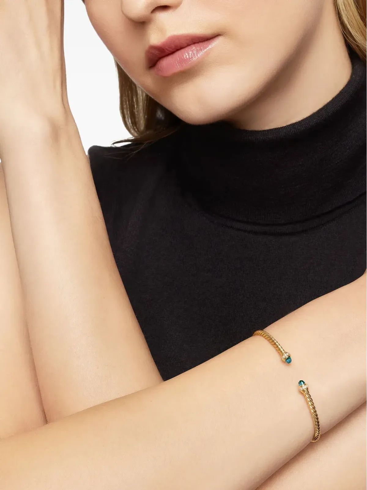 David Yurman 18Kイエローゴールド ケーブルスパイラ トパーズとダイヤモンド ブレスレット - 画像3