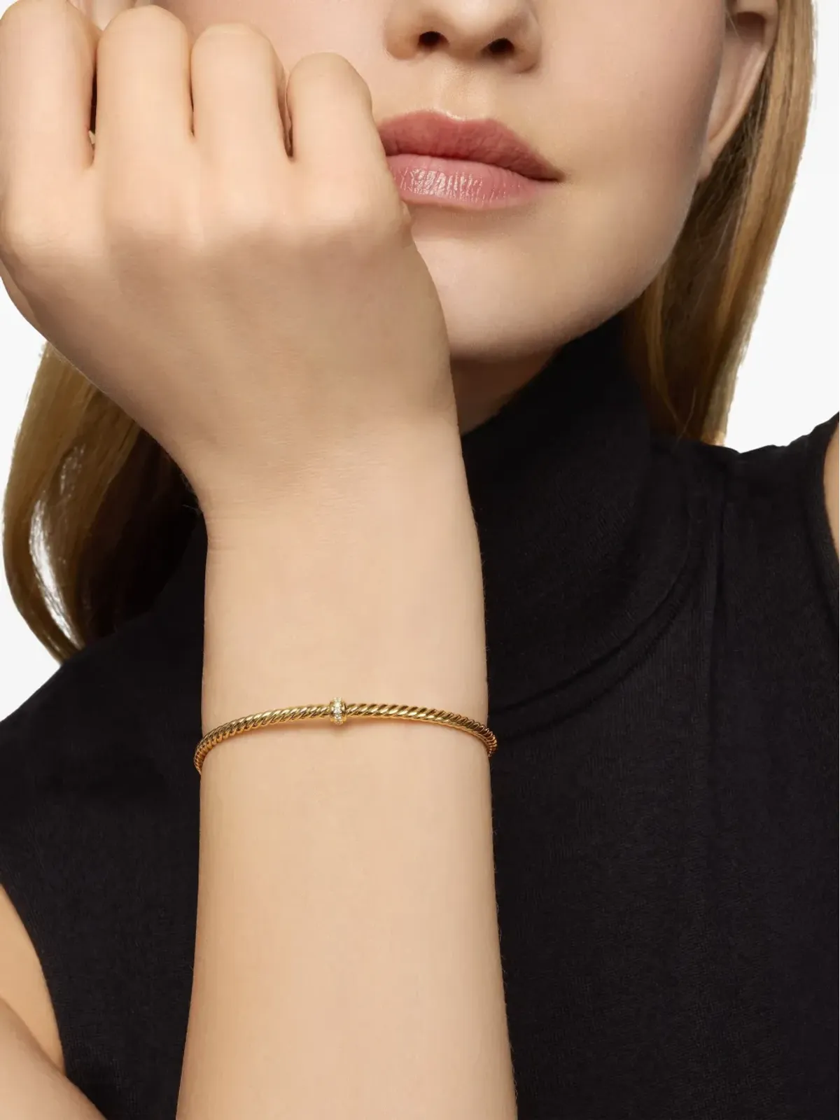 David Yurman 18kt イエローゴールド クラシック ケーブルスパラステーション ダイヤモンド ブレスレット - 画像3