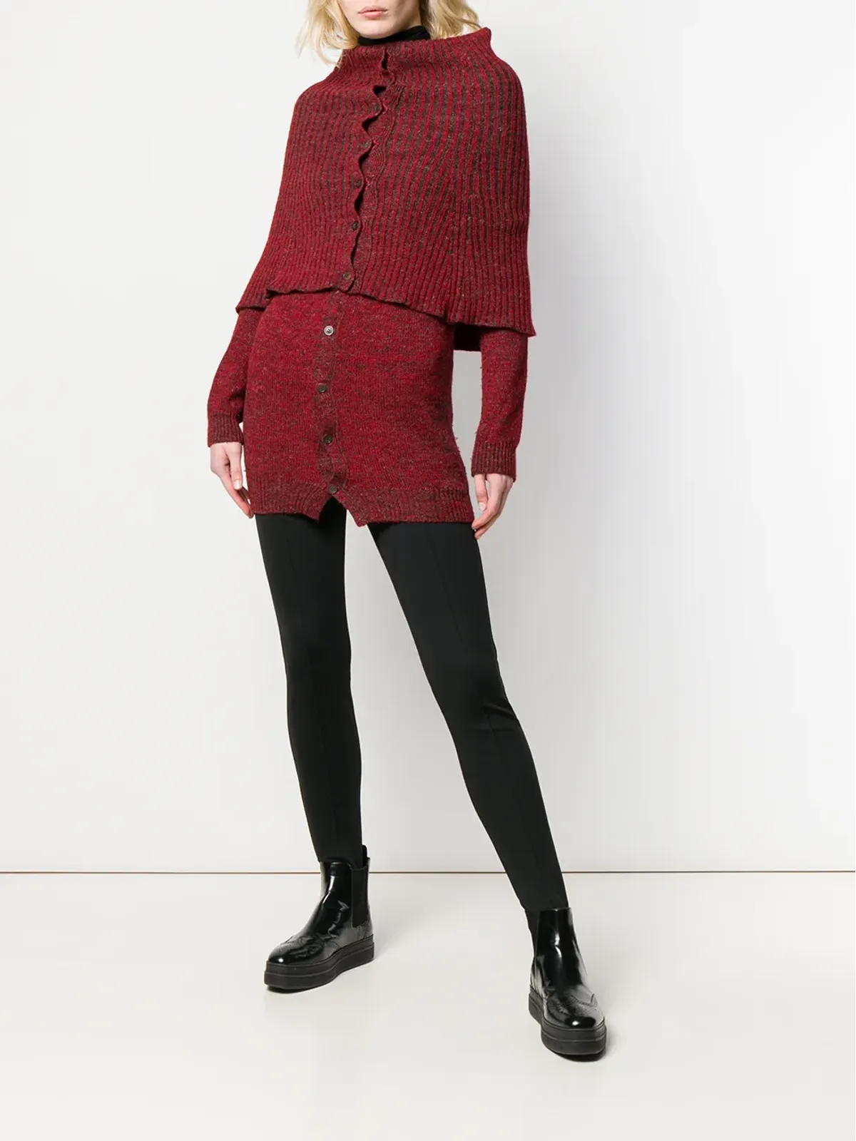 Yohji Yamamoto Pre-Owned ribbed high neck cardigan - Red - 画像2