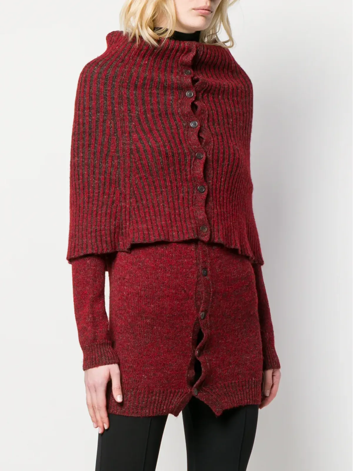 Yohji Yamamoto Pre-Owned ribbed high neck cardigan - Red - 画像3