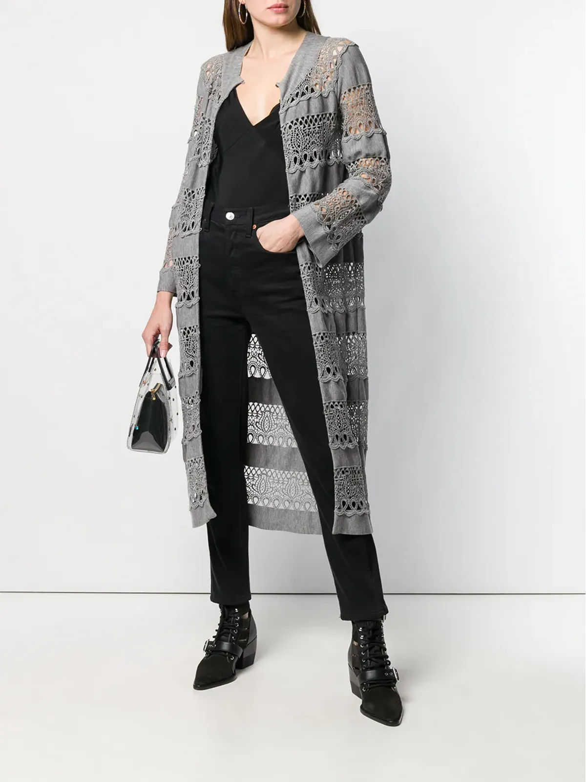 Christian Dior Pre-Owned レースニットロングラインカーディガン - 画像2