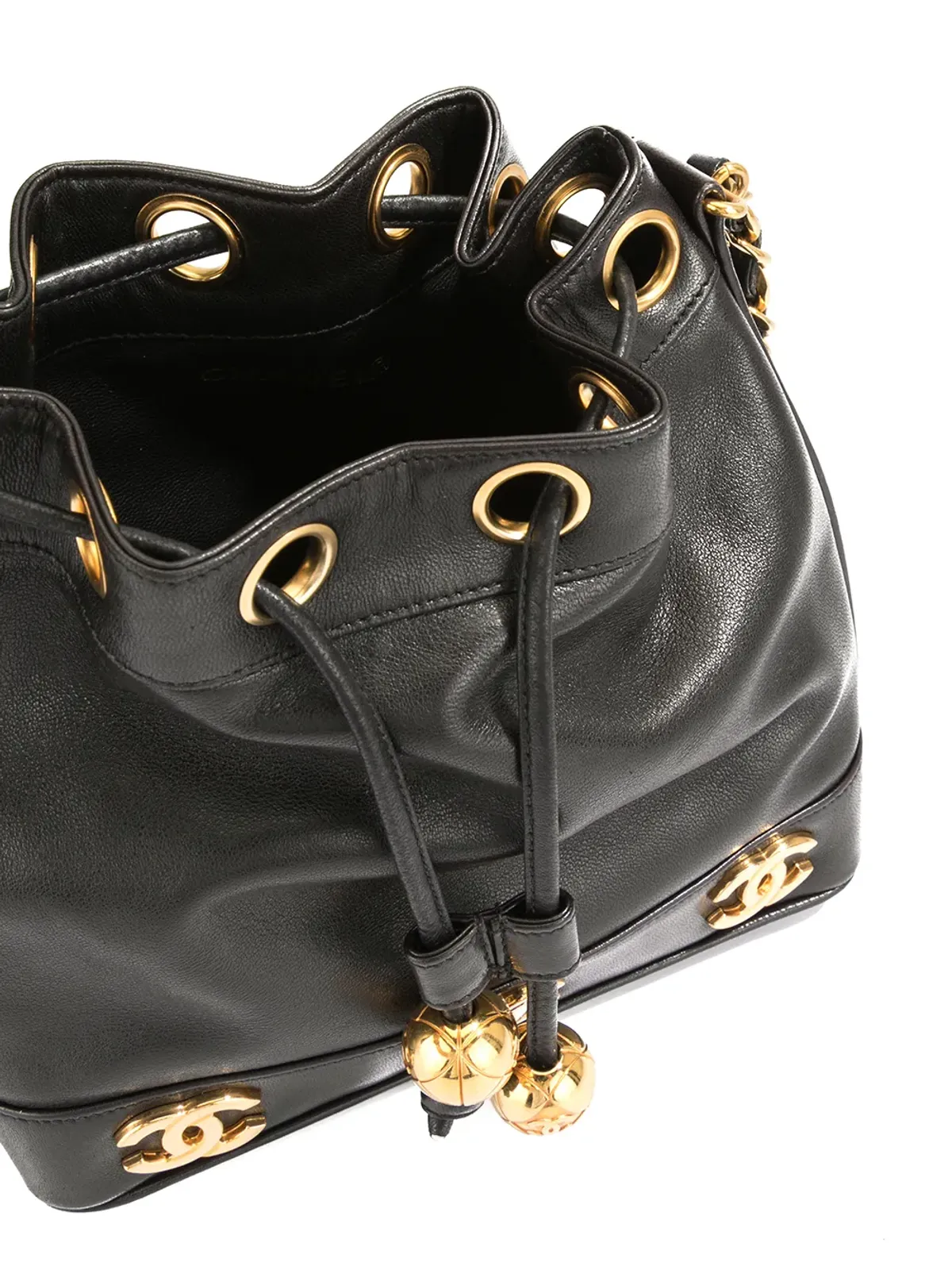 CHANEL ビンテージ CCロゴチェーン ドローストリング バケットバッグ - 画像5